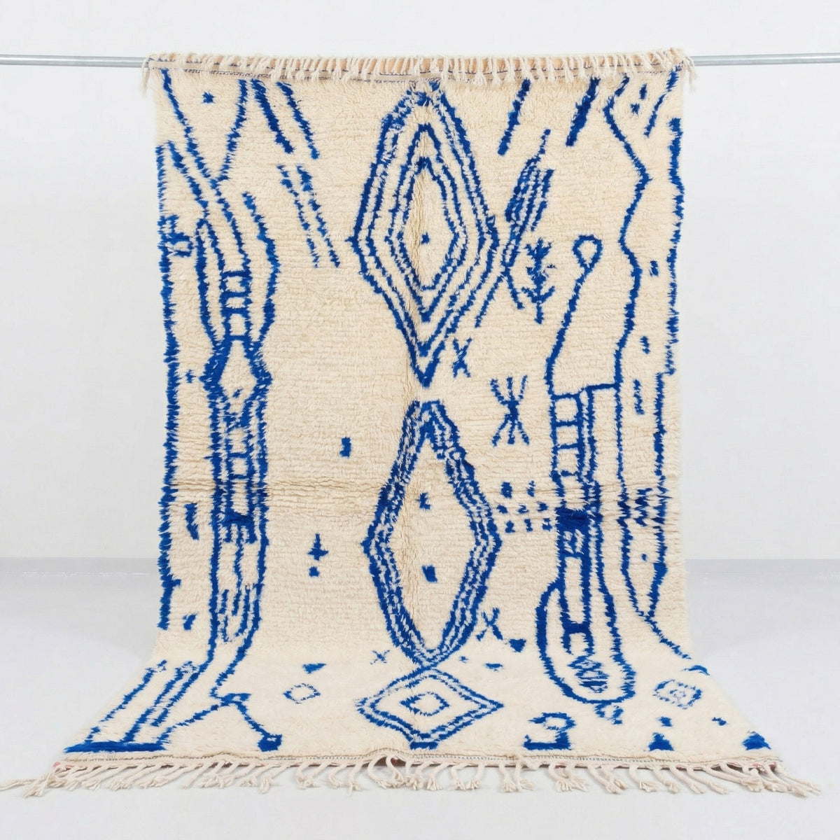 Royal Blue Tribal Geometric Beni Ourain Rug - handwoven Moroccan rug