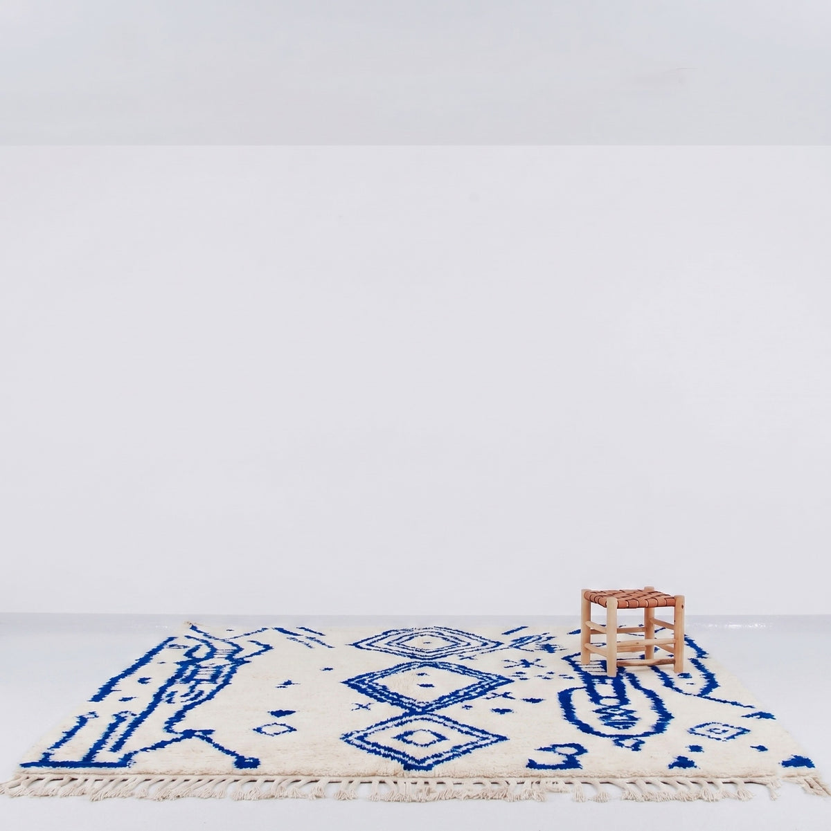 Royal Blue Tribal Geometric Beni Ourain Rug - handwoven Moroccan rug