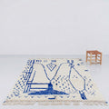 Abstract Cobalt Blue Beni Ourain Rug - handwoven Moroccan rug