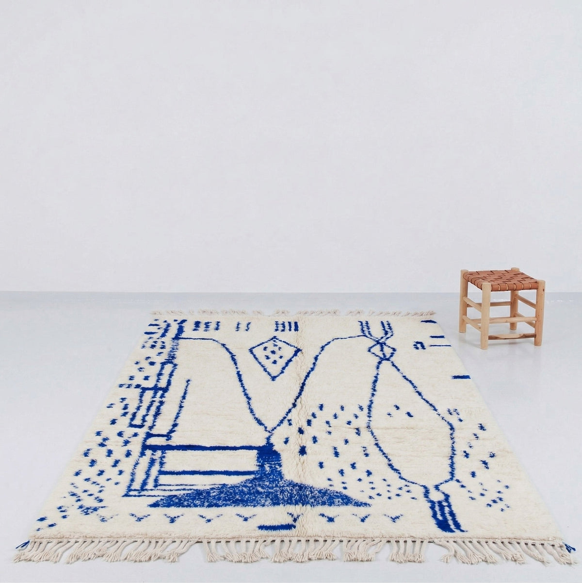 Abstract Cobalt Blue Beni Ourain Rug - handwoven Moroccan rug