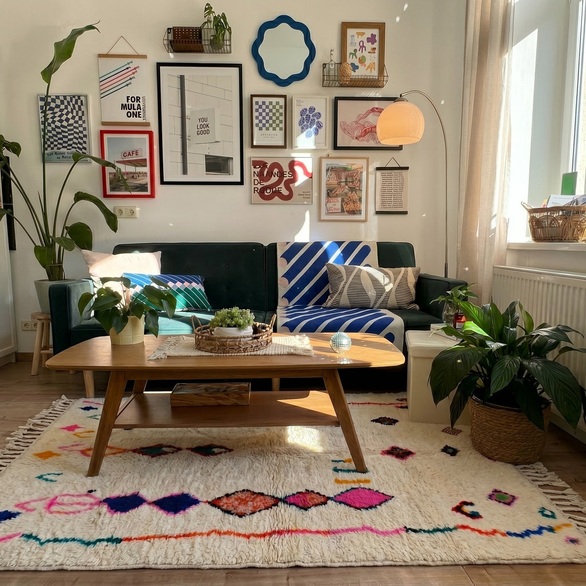 Vibrant Floating Diamonds Beni Ourain Rug - handwoven Moroccan rug