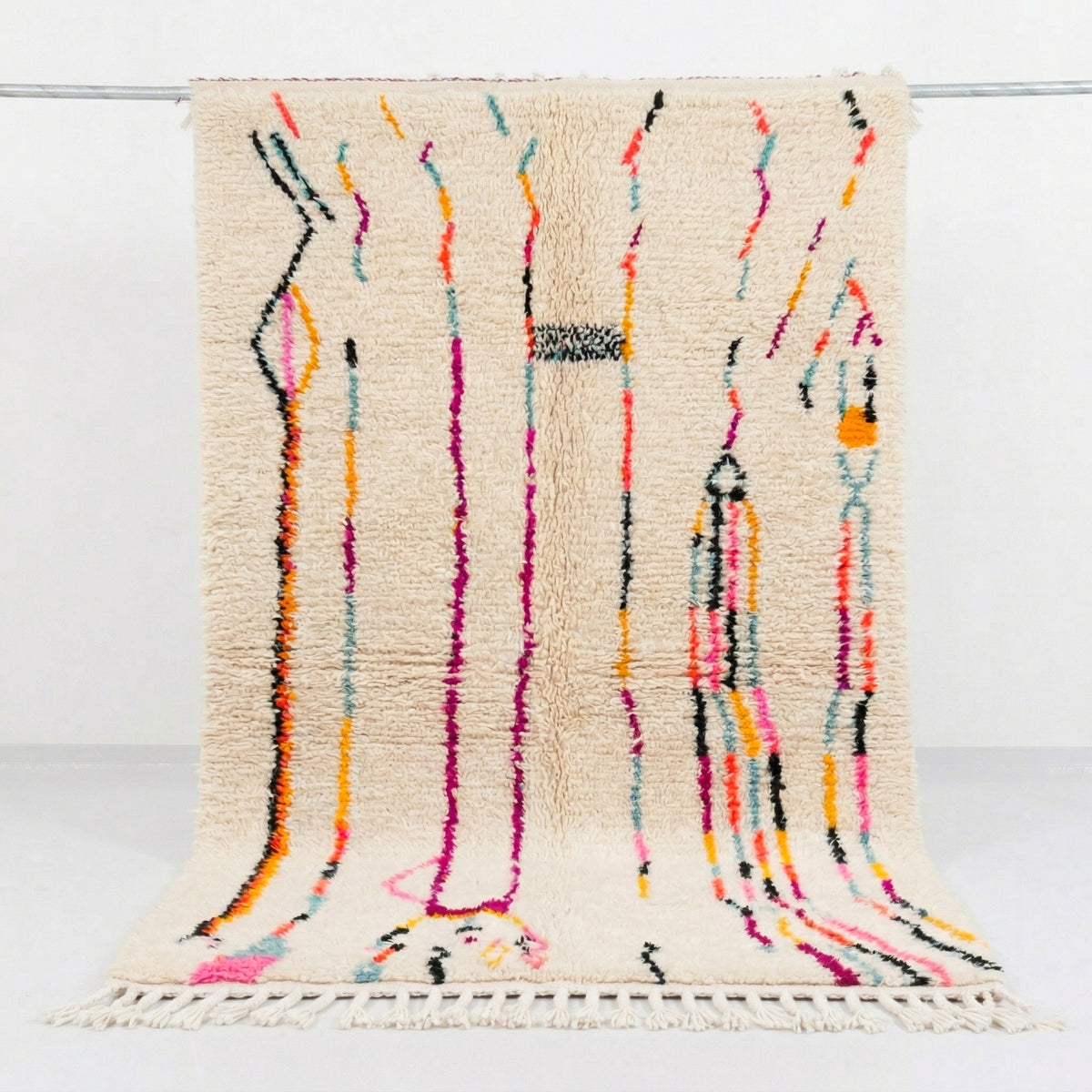 Abstract Multicolored Linear Art Beni Ourain Rug - handwoven Moroccan rug